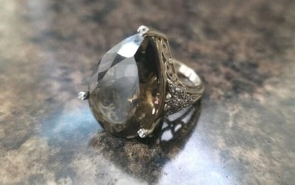 Large Smokey Quartz With Micro Diamond 10k Yellow Gold Cocktail Ring Vintage - Picture 7 of 11
